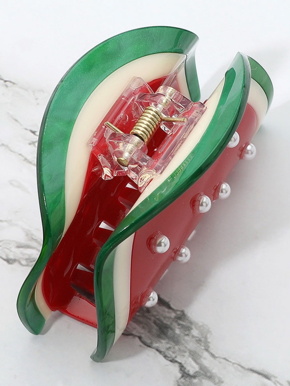 Watermelon Hair Claw Clip with Pearl Embellishment - Picture 2 of 3